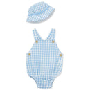 Little Me - Baby Boy Check Sunsuit Hat, Blue Image 1