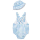 Little Me - Baby Boy Check Sunsuit Hat, Blue Image 2