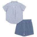 Little Me - Baby Boy Check Woven Short Set, Blue Image 2