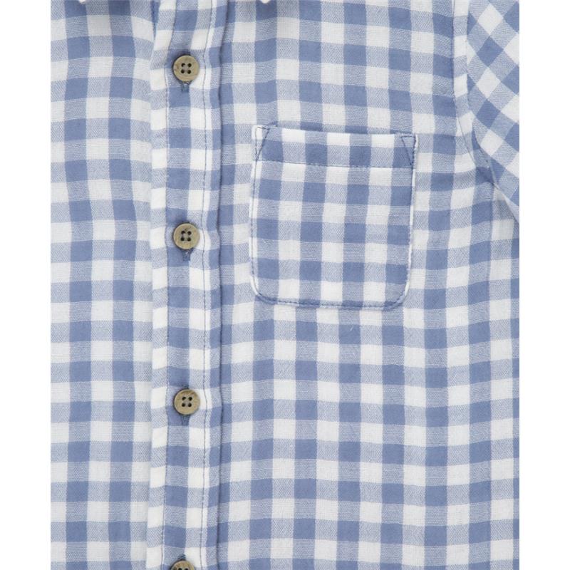 Little Me - Baby Boy Check Woven Short Set, Blue Image 3