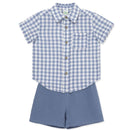 Little Me - Baby Boy Check Woven Short Set, Blue Image 4