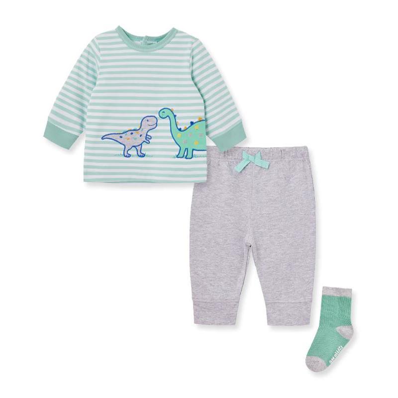 Little Me - Baby Boy Dino Stripe Jogger Set, Grey Image 1