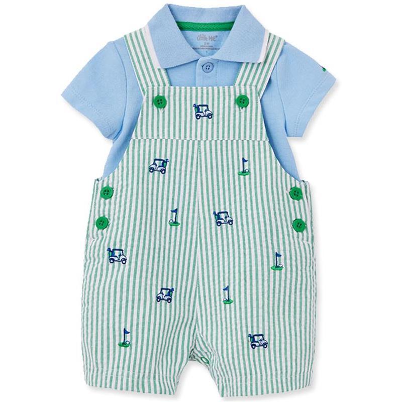 Little Me - Baby Boy Golf Woven Shortall Set, Green Image 1