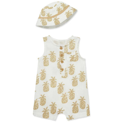 Little Me - Baby Boy Pineapple Romper Hat, Tan Image 1