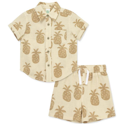 Little Me - Baby Boy Pineapple Woven Short Set, Tan Image 1
