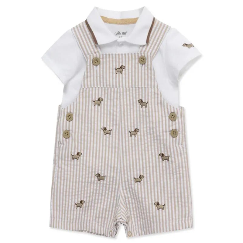 Little Me - Baby Boy Puppies Woven Shortall Set Image 4