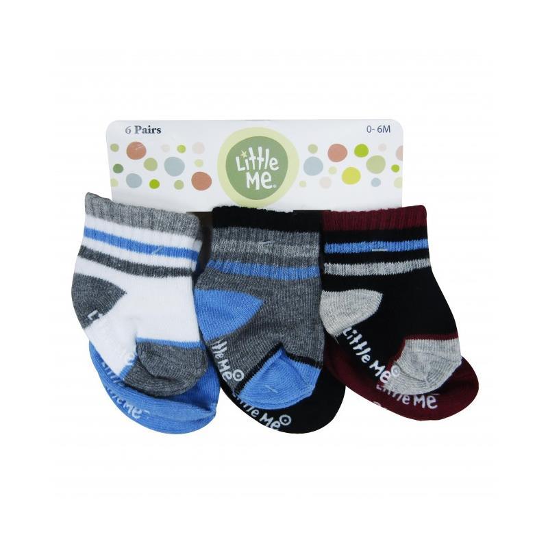 Little Me Baby Boys 6-Pack Socks, Striped Ankle Image 1