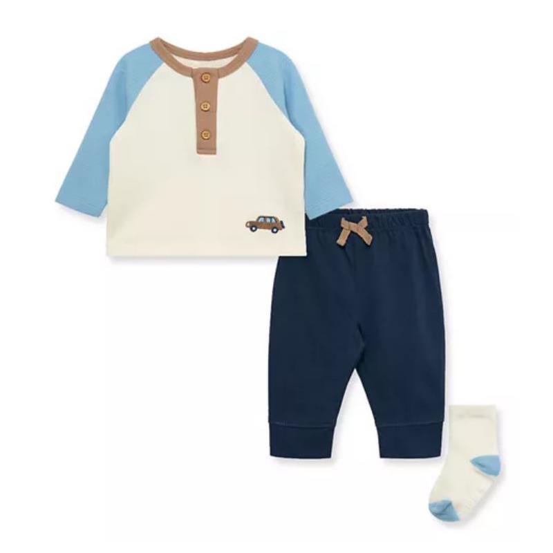 Little Me - Baby Boys Color Blocked Joggers Set with Socks Image 1