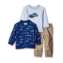 Little Me Baby Boys Jacket Set, Blue Shirt, Blue Jacket & Brown Pants Image 1