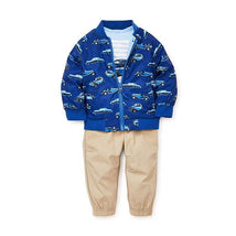 Little Me Baby Boys Jacket Set, Blue Shirt, Blue Jacket & Brown Pants.