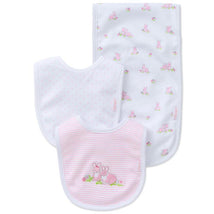Little Me Baby Bunnies 3-Piece Bib & Burp Cloth Set, Pink Image 1