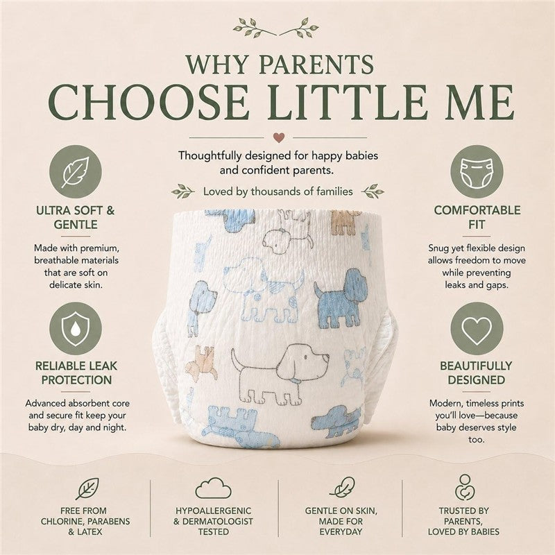 Little Me Baby Diapers | Puppy | Size 3 | Soft, Absorbent & Gentle on Skin Image 4