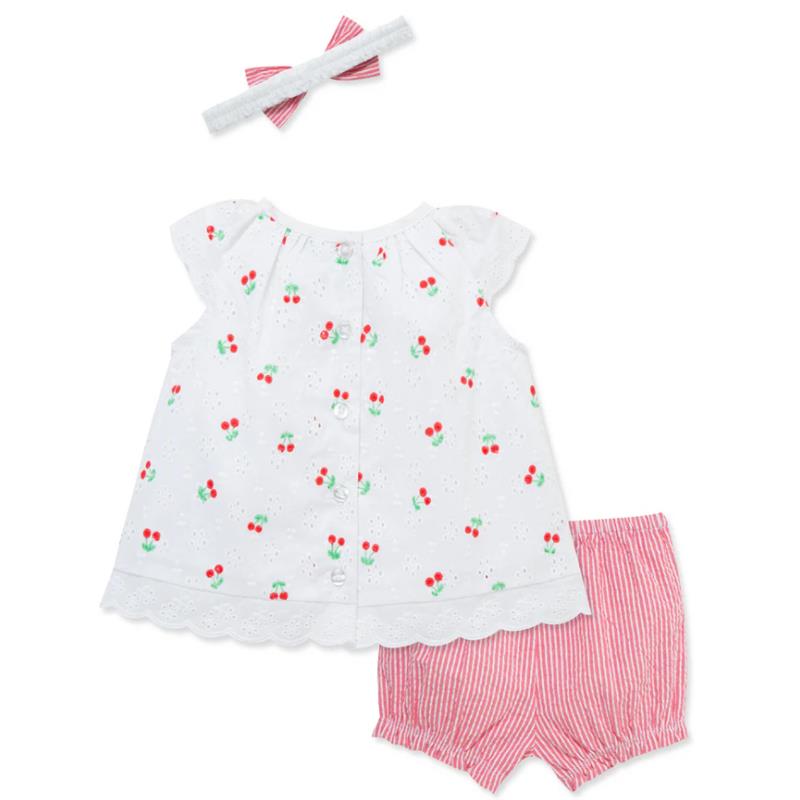 Little Me - Baby Girl Cherry Eyelet Sunsuit, Pink Image 2