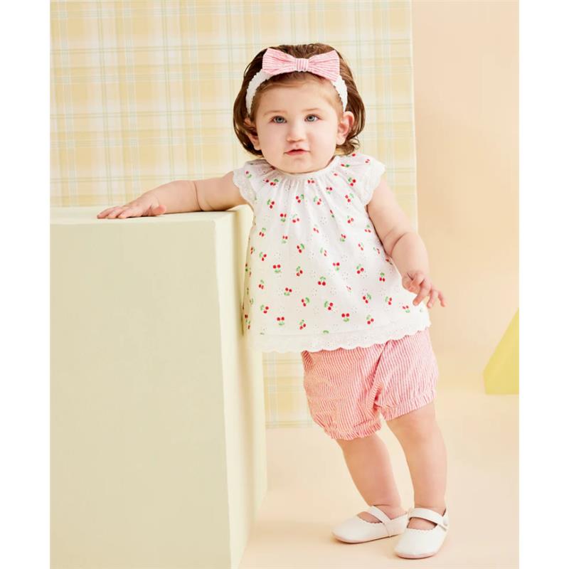 Little Me - Baby Girl Cherry Eyelet Sunsuit, Pink Image 3