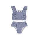 Little Me - Baby Girl Daisy Stripe Swimsuit Blue Image 1