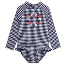 Little Me - Baby Girl Gingham 1-Piece Rashguard Swimsuit Blue Image 1