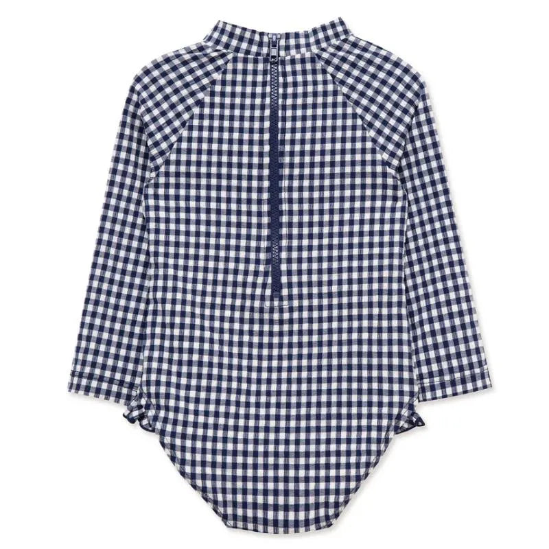 Little Me - Baby Girl Gingham 1-Piece Rashguard Swimsuit Blue Image 2