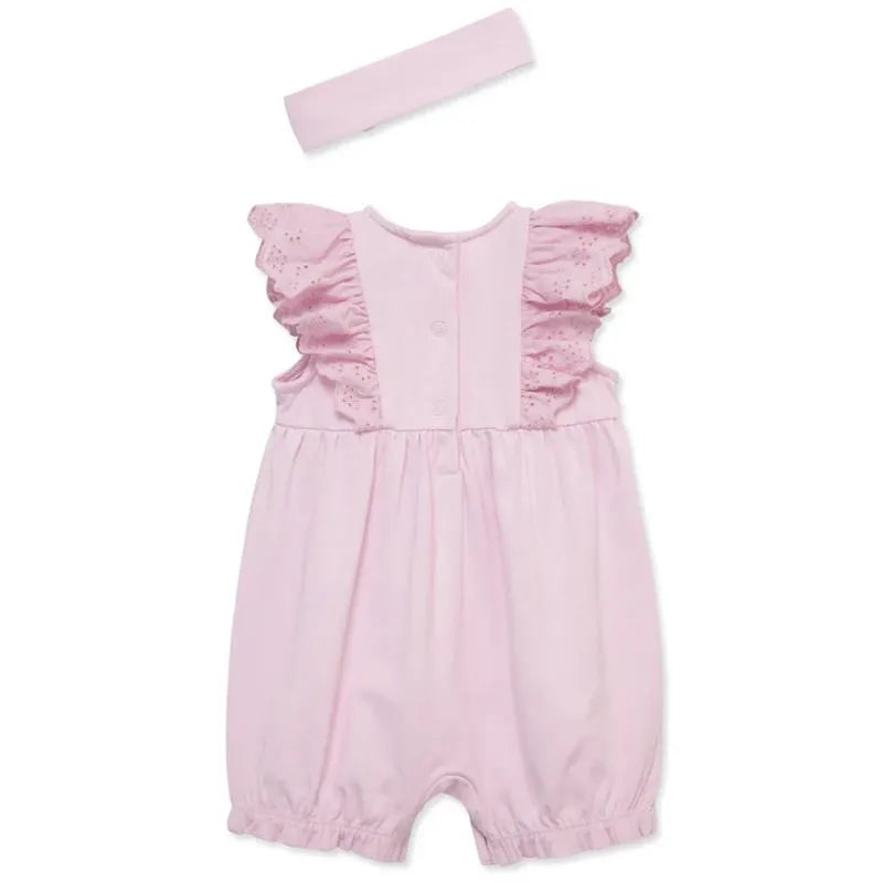 Little Me - Baby Girl Lilac Eyelet Romper & Headband Set Image 2