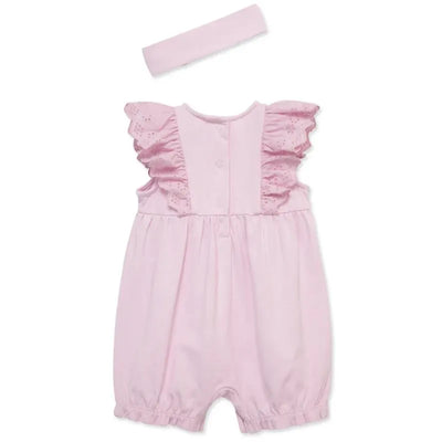 Little Me - Baby Girl Lilac Eyelet Romper & Headband Set Image 2