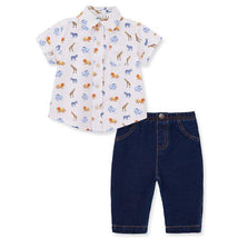 Little Me - Baby Girl Safari Woven Pant Set, Blue Image 1