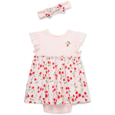 Little Me - Baby Girl Strawberries Bsuit Dress, Pink Image 1