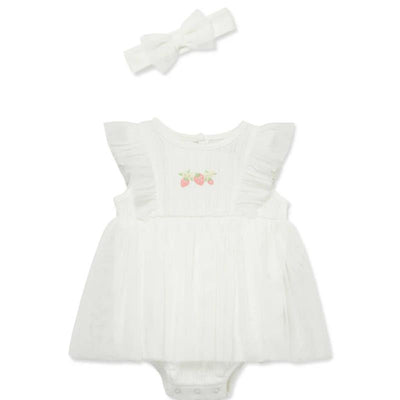 Little Me - Baby Girl Strawberry Popover, Ivory Image 1