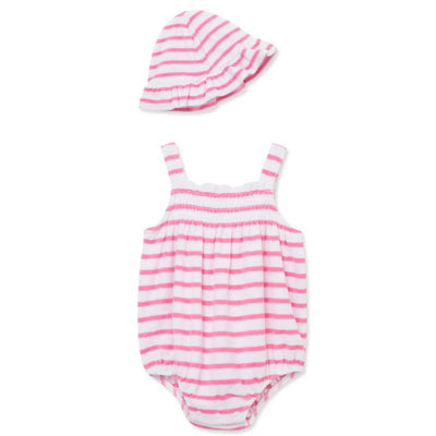 Little Me - Baby Girl Striped Bubble Hat, Pink Image 1
