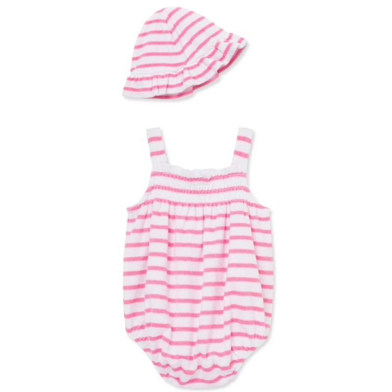 Little Me - Baby Girl Striped Bubble Hat, Pink Image 2