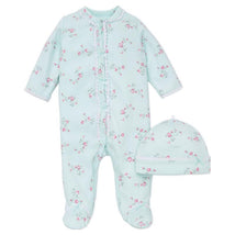 Little Me - Baby Girls Floral Spray Footie With Hat, Mint Image 1