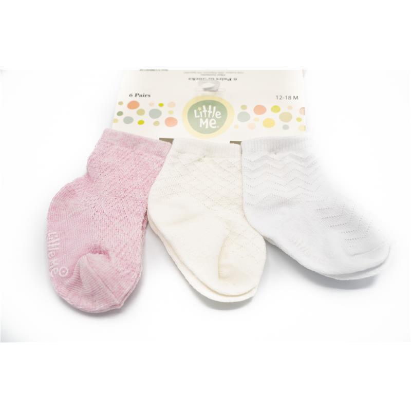 Little Me Beige/White/Pink 6pk Warm Baby Girl Socks Image 2