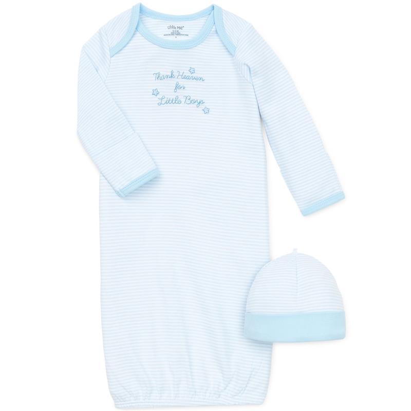 Little Me - Boy Thank Heaven Gown & Hat, Light Blue Stripe, 0/3M Image 1