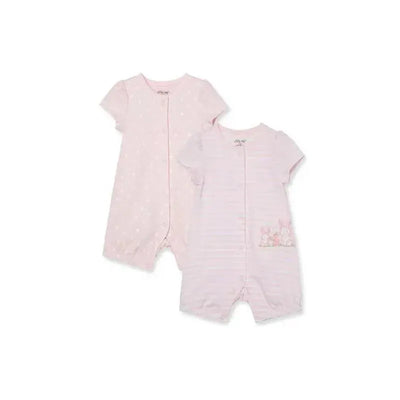 Little Me Bunnies 2Pk Rompers - Pink Image 1