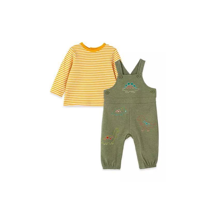 Little Me - Dino Overall Set, Olive Image 1