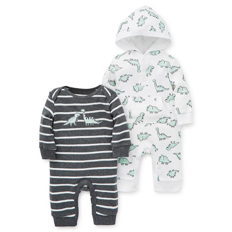 Little Me - Dinos 2 Pc Coverall, Grey Heather Image 1