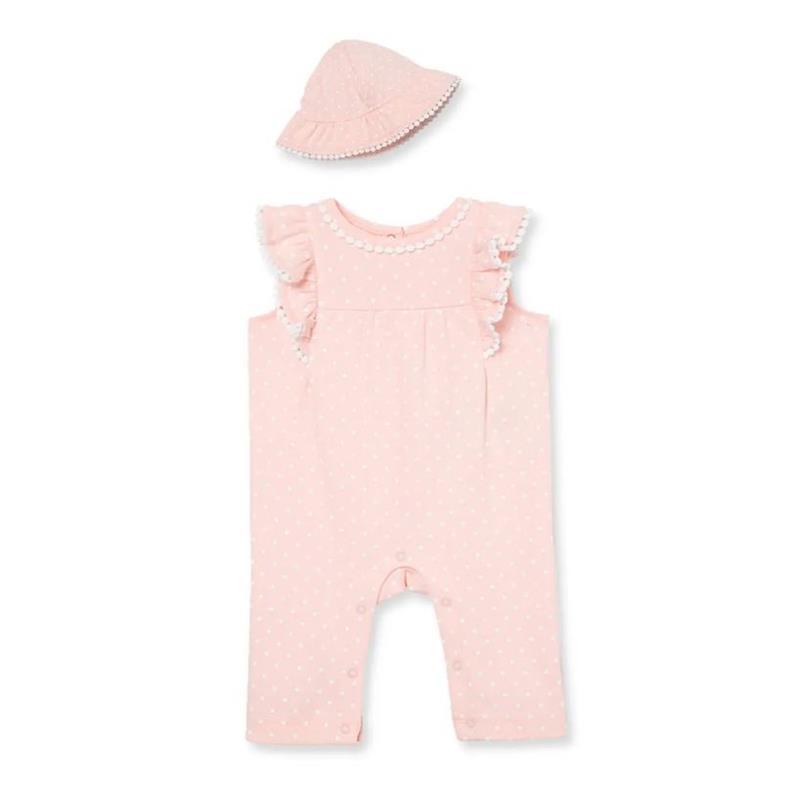Little Me Dots Jumpsuit & Hat - Pink Image 1