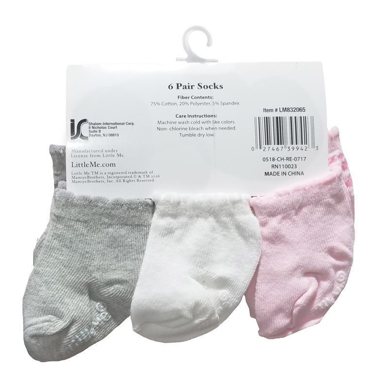 Little Me Girl 6-Pack Flat Knit Non-Slip Socks - Scalloped Edge/Animal Prints Image 2