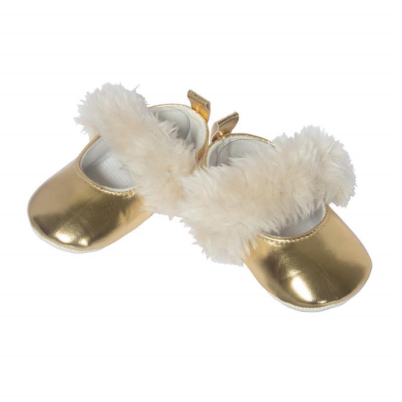 Little Me - Girl Shoes Gold Mary Jane With Faux Fur Trim Image 1