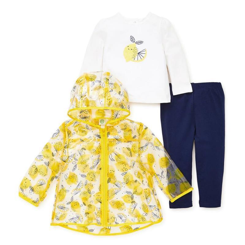 Little Me Jackets & Outerwear Lemon Raincoat Jacket Set, Yellow & White Image 1