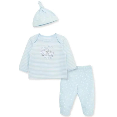 Little Me - Little Lambs Interlock Knit Lap-Shoulder Set & Hat Image 1
