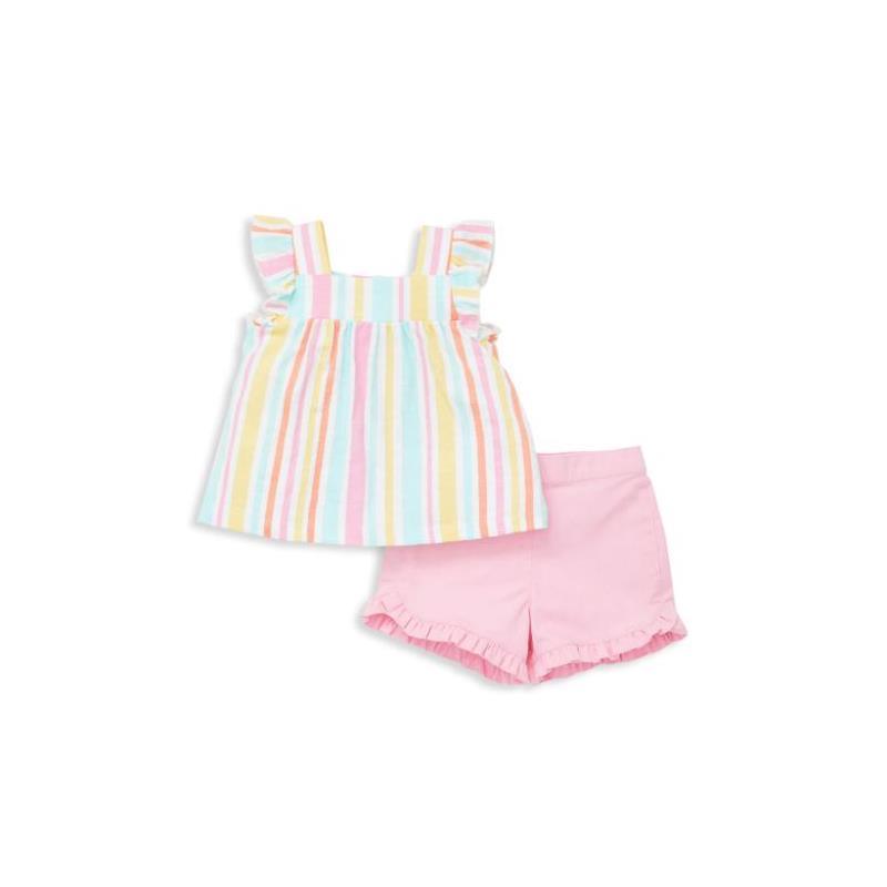 Little Me - Multi Stripe Woven Play Set Pink - Baby clothing Image 1