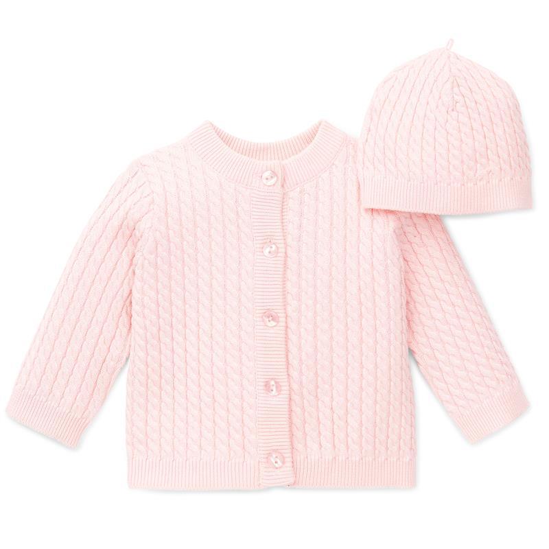 Little Me Pink Cable Sweater with Hat Image 1