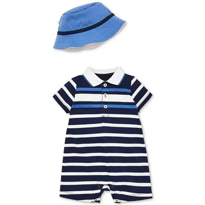 Little Me - Sail Stripe Romper, Blue Image 1