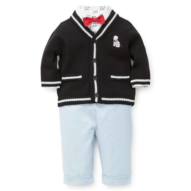 Little Me Signature Luxury Collection Baby Boys Puppy Cardigan Set 3-piece, Sweater, Pant & BowTie, Navy/Ligh Blue Image 1