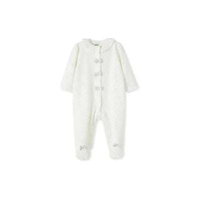Little Me - Silver Dots Velour Footie, Ivory.