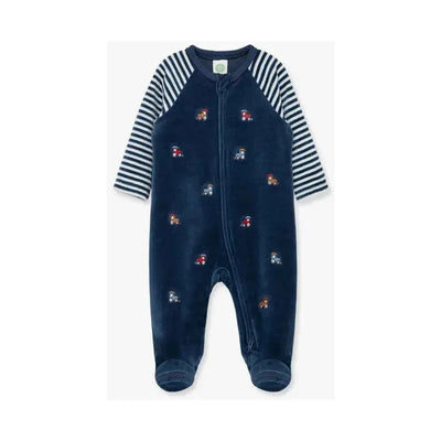 Little Me - Train Schiffli Footie, Blue Image 1