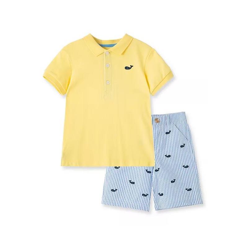 Little Me - Whale Polo Short Set - Blue Stripe - Baby clothing Image 1