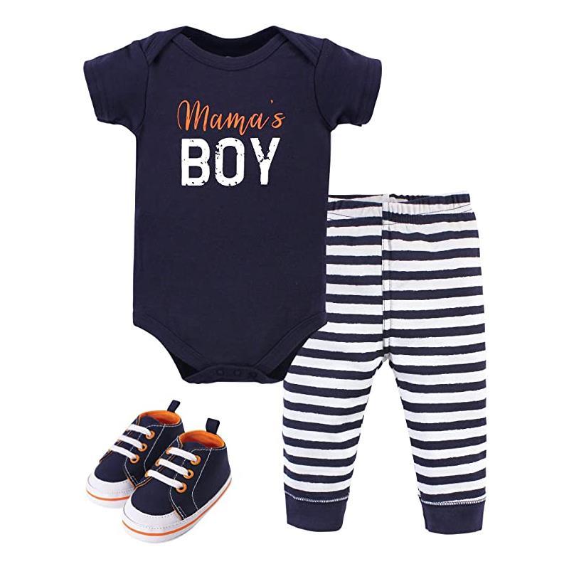 Little Treasure - 3Pk Baby Boy Cotton Bodysuit, Pant & Shoe Set, Mama's Boy Image 1