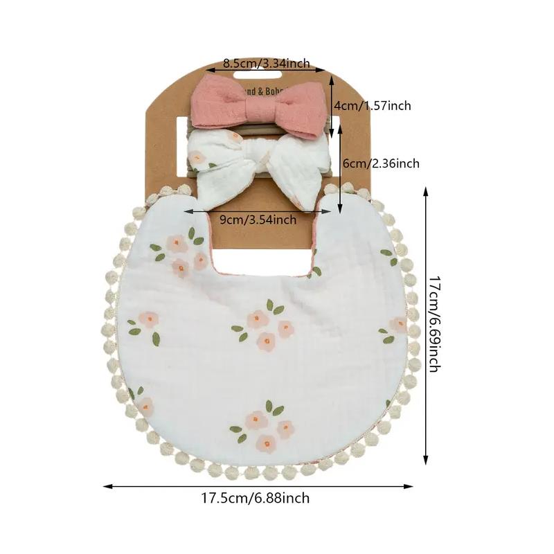 Little Trendy - Baby Floral Cotton Waterproofer Bib And Bows Headband Set, Color 2 Image 2