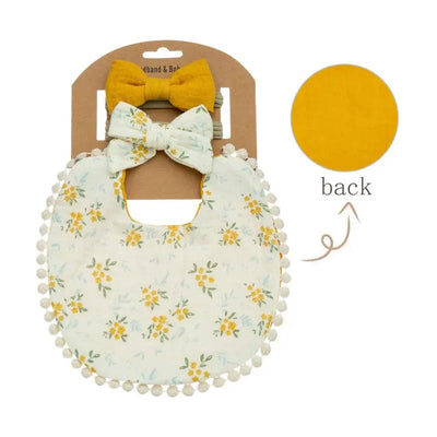 Little Trendy - Baby Floral Cotton Waterproofer Bib And Bows Headband Set, Color 4 Image 1