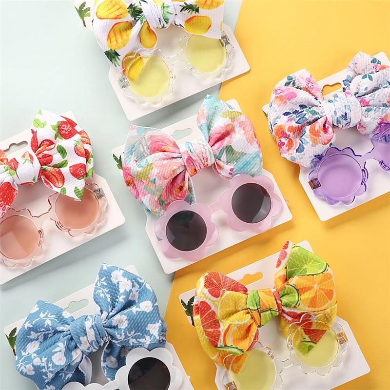 Little Trendy - Baby Girl Summer Sea Sunglasses And Floral Headband Set, Color 3 Image 2
